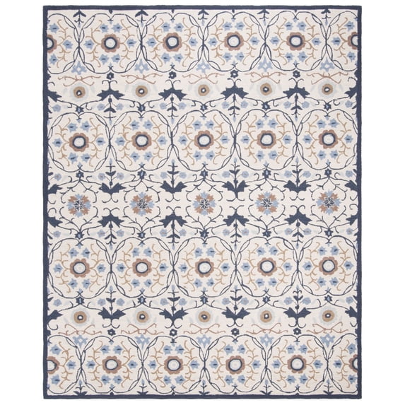 SAFAVIEH Chelsea Odetta Floral Wool Area Rug, Ivory/Navy, 5'6" x 5'6" Round