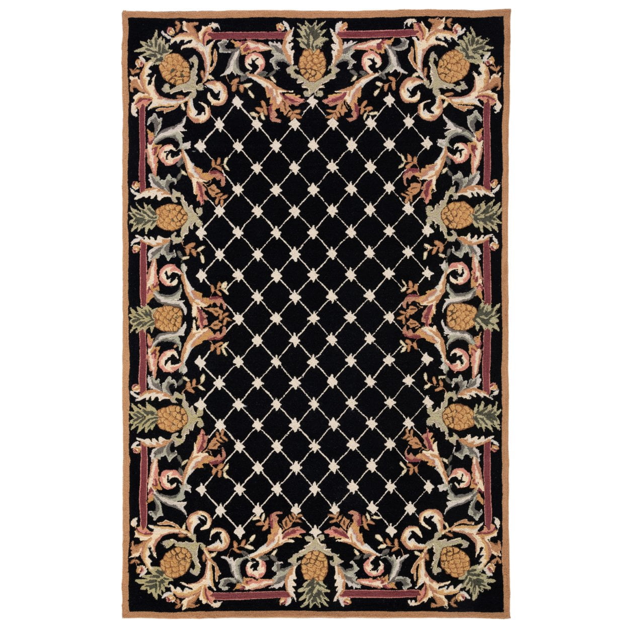 Pineapple Rug Wool SAFAVIEH Chelsea Orville Pineapple Lovers Wool Area Rug, Black/Multi, 5 ...