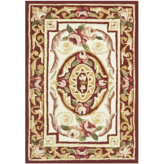 SAFAVIEH Chelsea Patton Floral Wool Area Rug, Ivory/Burgundy, 1'8" x 2'6"