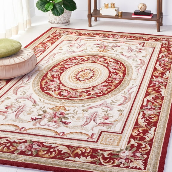 SAFAVIEH Chelsea Patton Floral Wool Area Rug, Ivory/Burgundy, 2'9" x 4'9"