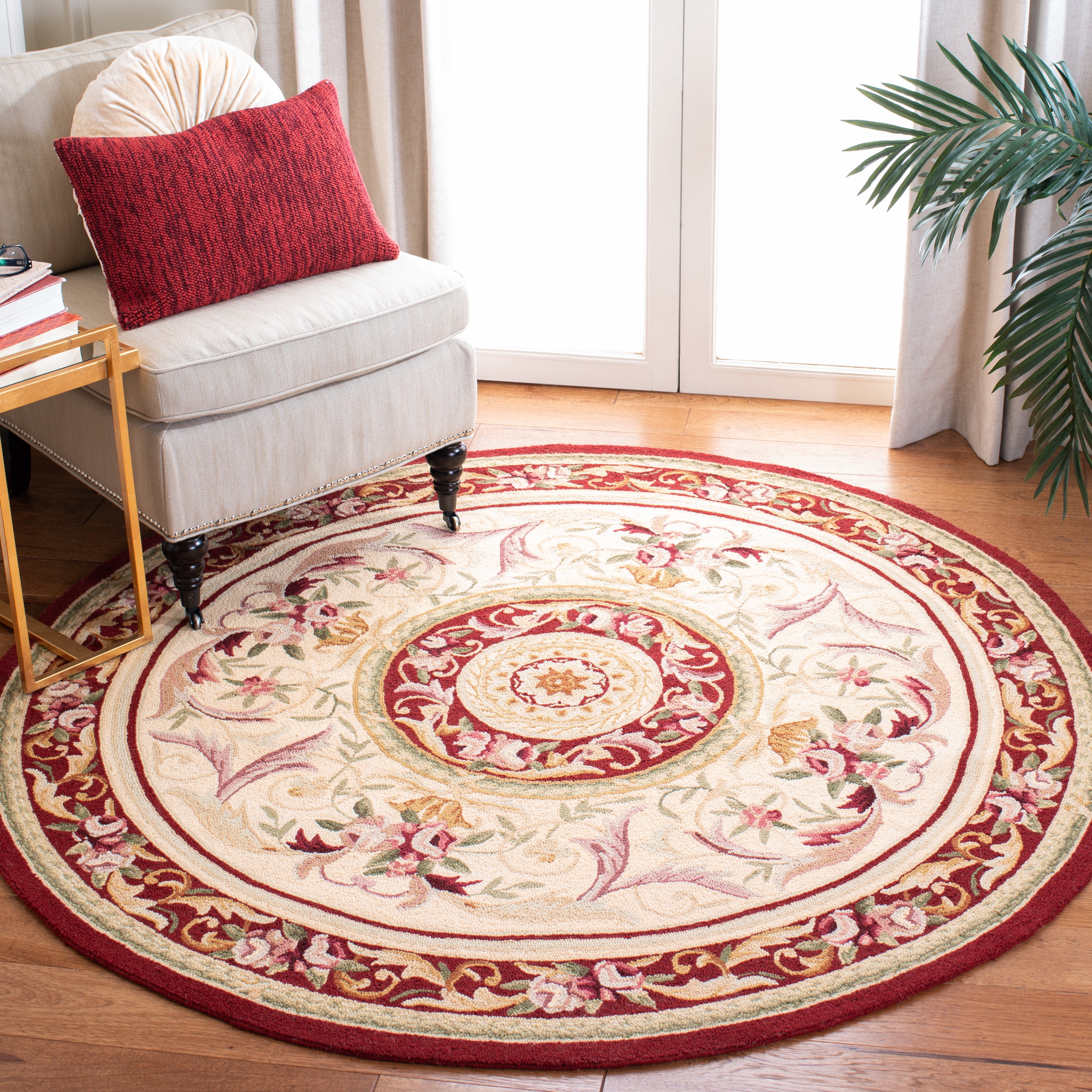 Safavieh Chelsea Patton Floral Area Rug, Ivory/Burgundy, 3' x 3' Round ...