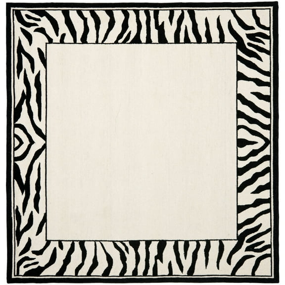 SAFAVIEH Chelsea Petrina Zebra Bordered Wool Area Rug, White/Black, 6' x 6' Square