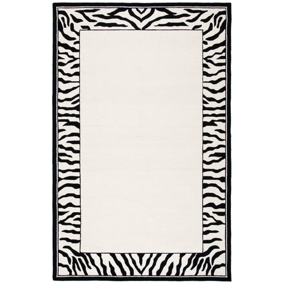 SAFAVIEH Chelsea Petrina Zebra Bordered Wool Area Rug, White/Black, 7'9" x 9'9"