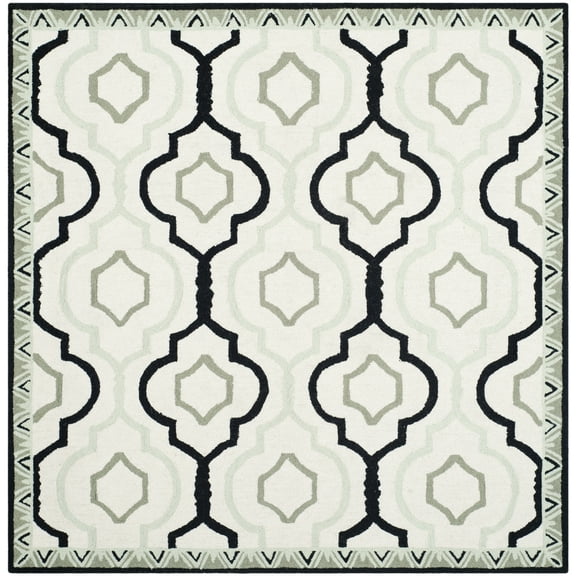 SAFAVIEH Chelsea Phyllis Geometric Wool Area Rug, Ivory/Black, 6' x 6' Square
