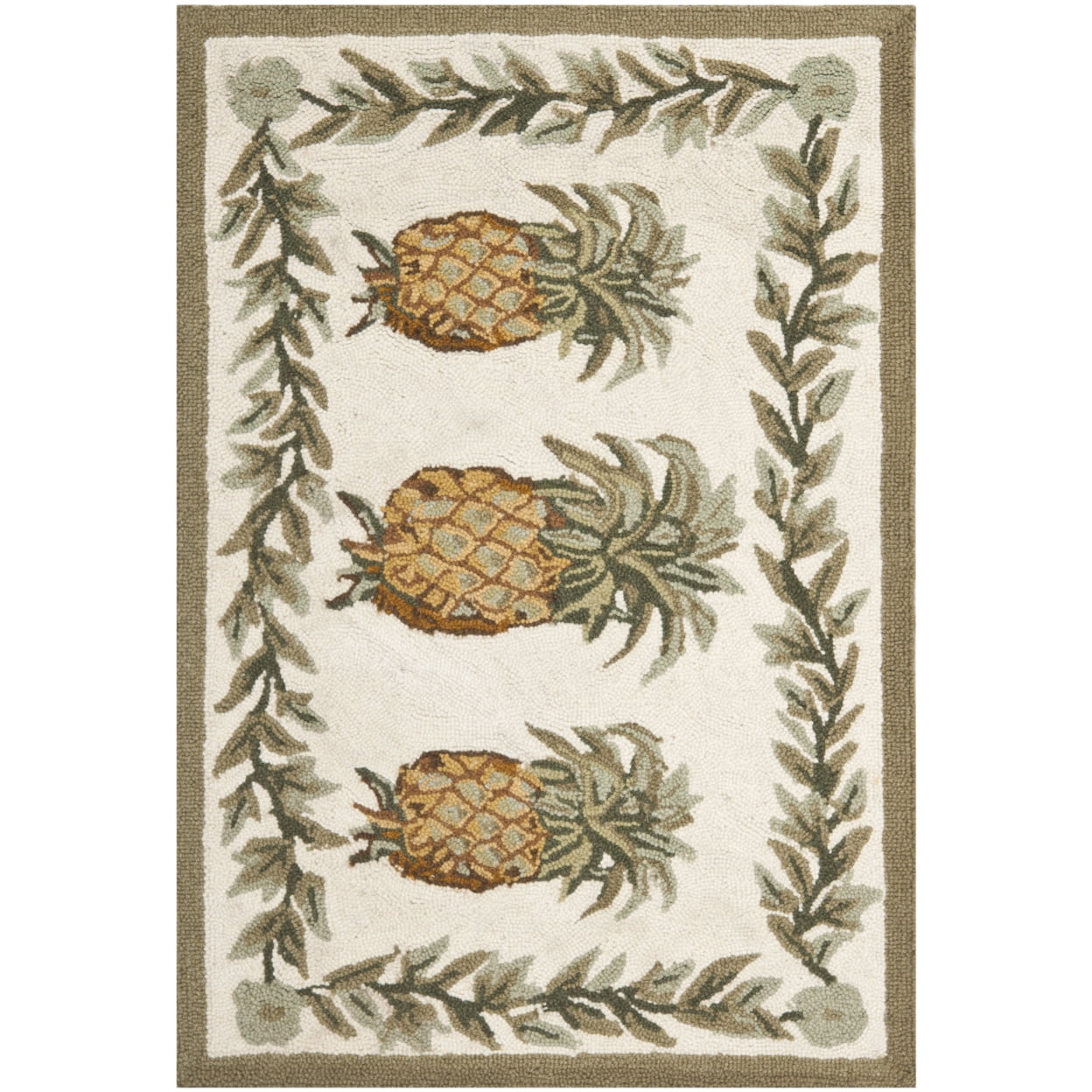 Pineapple Rug Wool SAFAVIEH Chelsea Pineapple Lovers Wool Area Rug, Ivory/Green, 2' x 3 ...