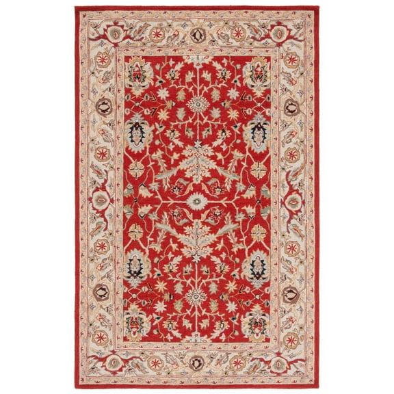 SAFAVIEH Chelsea Quinlan Traditional Wool Area Rug, Red/Ivory, 3'9" x 5'9"