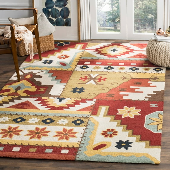 SAFAVIEH Chelsea Rylie Southwestern Wool Area Rug, Ivory/Multi, 5'3" x 8'3"
