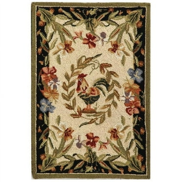 SAFAVIEH Chelsea Serenity Rooster Wool Area Rug, Cream/Black, 1'8" x 2'6"