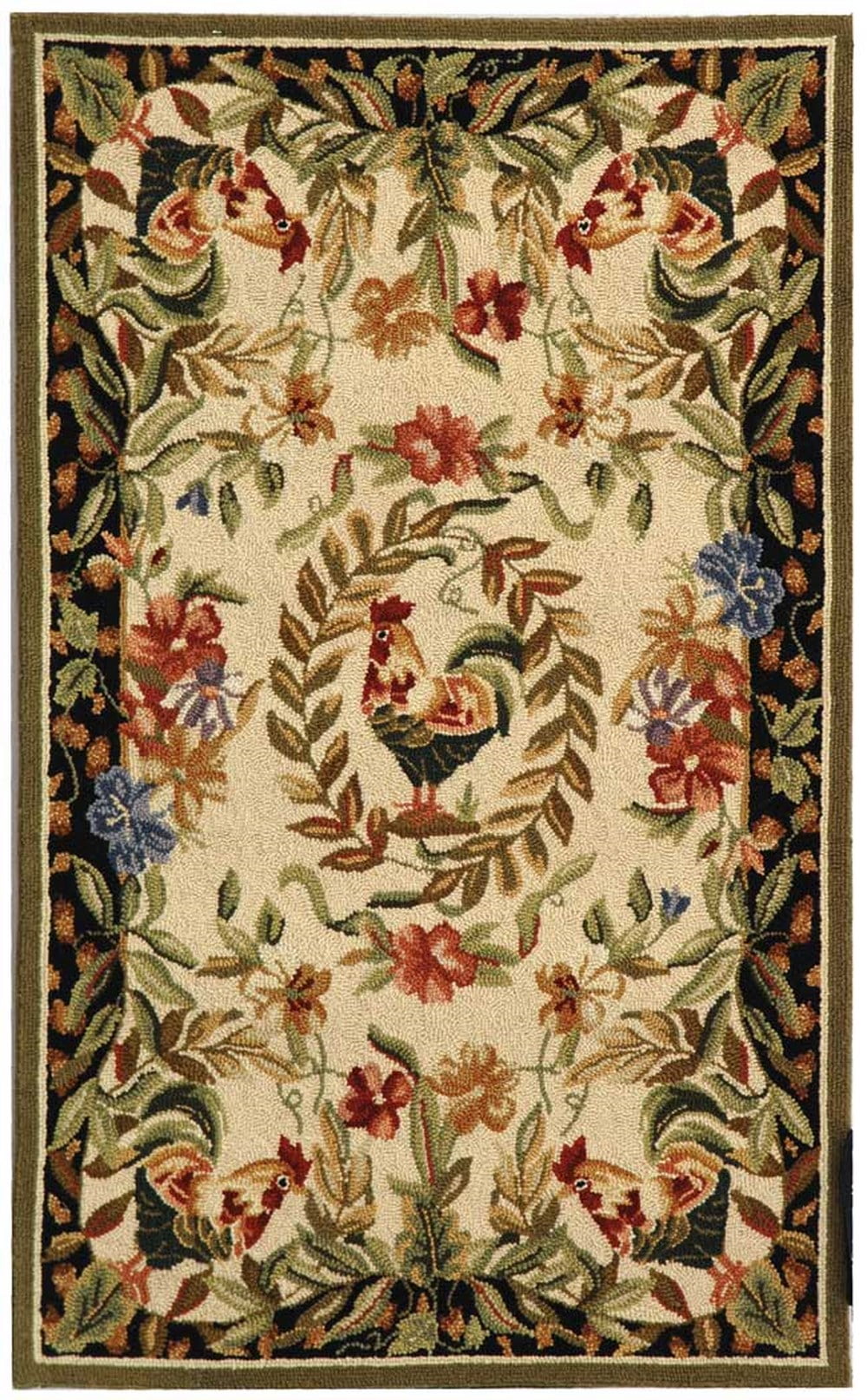 Chelsea Cream and Black Floral Wool Hand-Hooked Area Rug