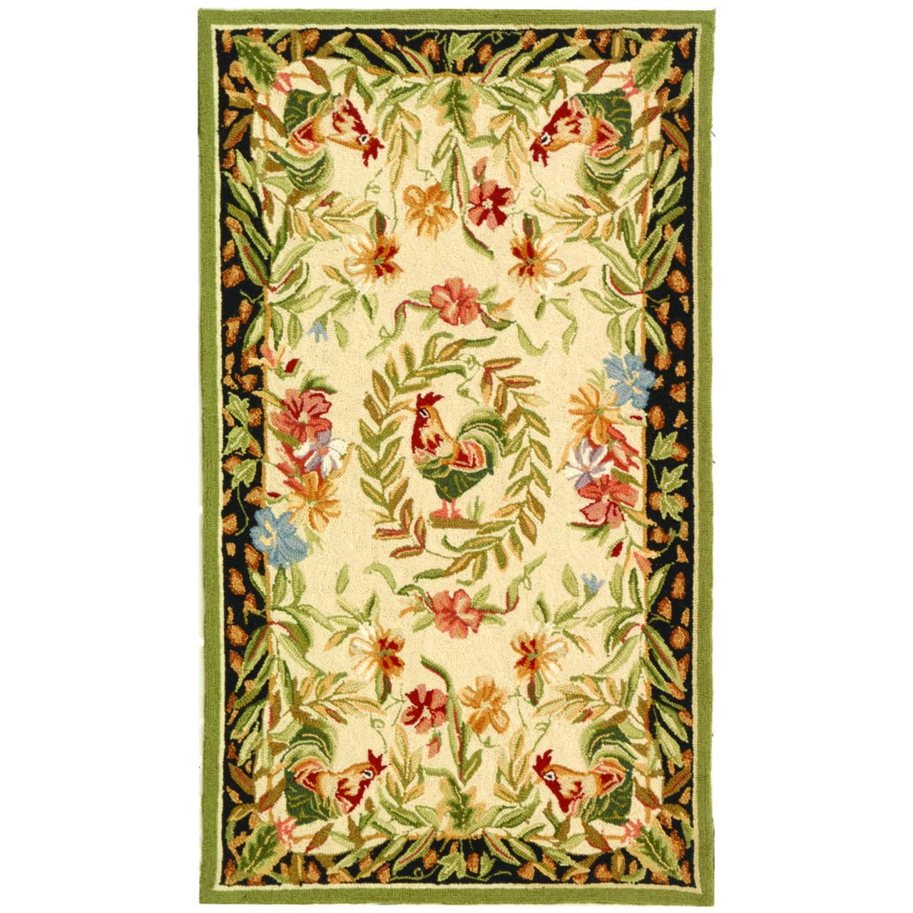 Handmade Black Floral Wool Area Rug 3' x 5'