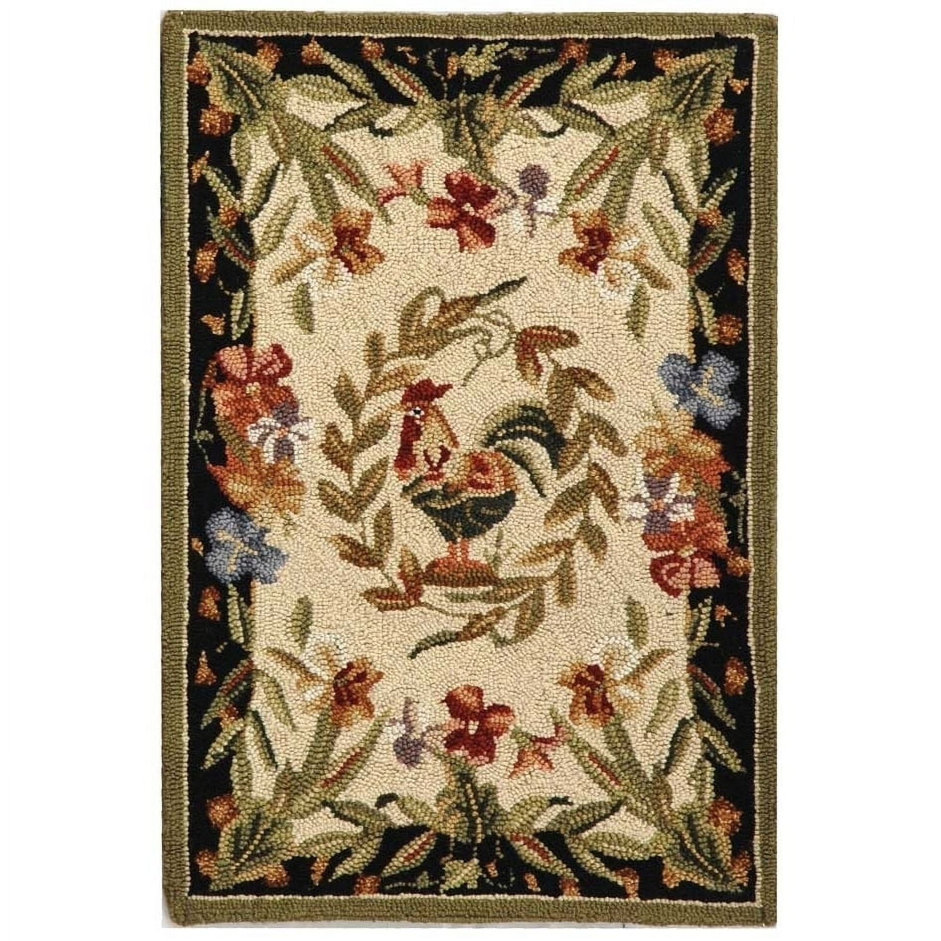 Hand-Knotted Chelsea Floral Black and Ivory Wool Area Rug - 3'9" x 5'9"