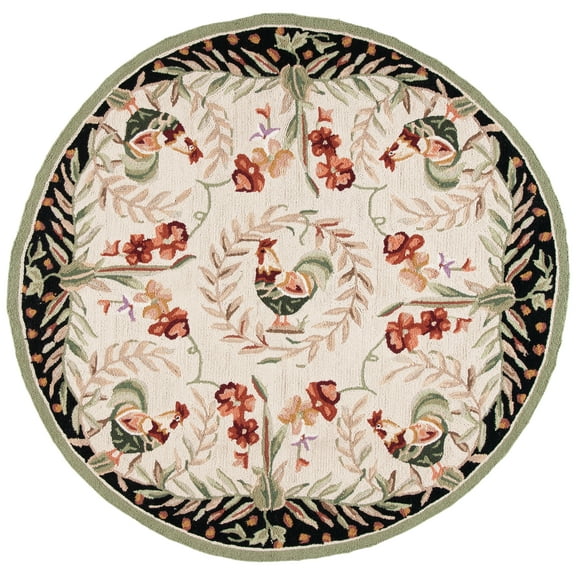 SAFAVIEH Chelsea Serenity Botanical Wool Area Rug, Creme/Black, 3' x 3' Round