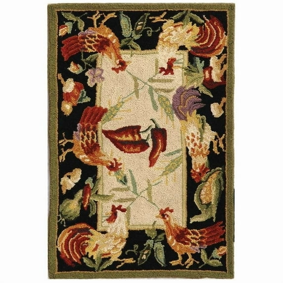 SAFAVIEH Chelsea Shelton Rooster Wool Area Rug, Ivory/Black, 2'6" x 4'