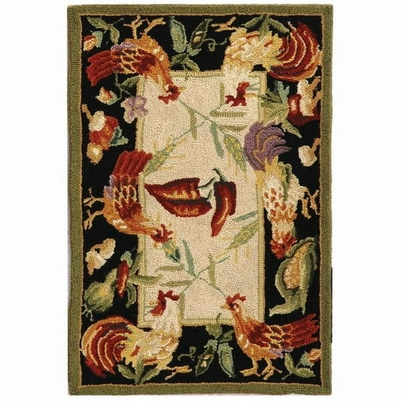 SAFAVIEH Chelsea Shelton Rooster Wool Area Rug, Ivory/Black, 2'6" x 4'