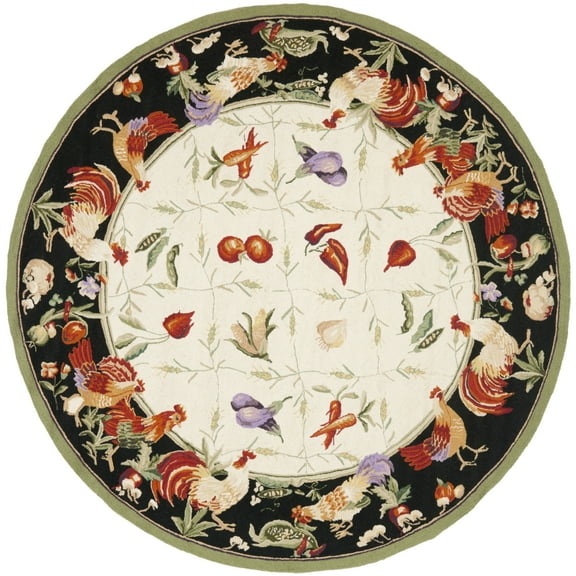 SAFAVIEH Chelsea Shelton Rooster Wool Area Rug, Ivory/Black, 8' x 8' Round