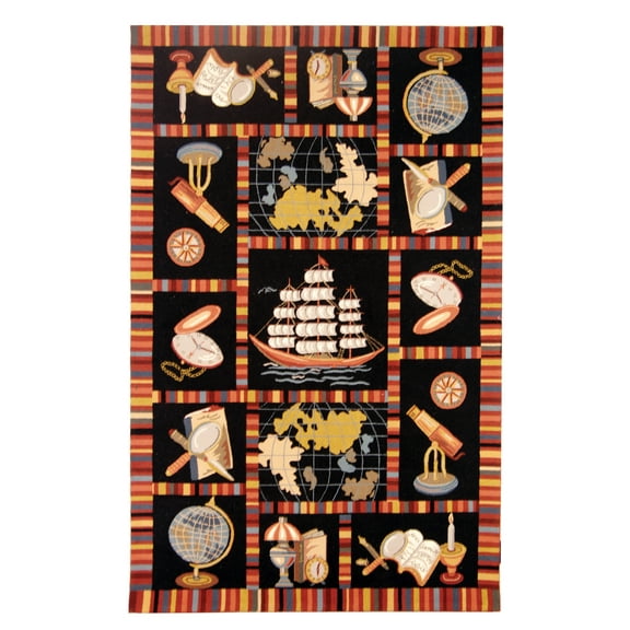 SAFAVIEH Chelsea Tayler Nautical Wool Area Rug, Black, 5'3" x 8'3"