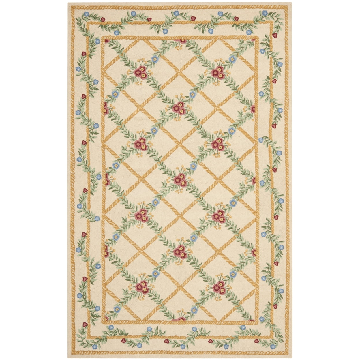 Ivory Floral Hand-Knotted Wool Rectangular Area Rug
