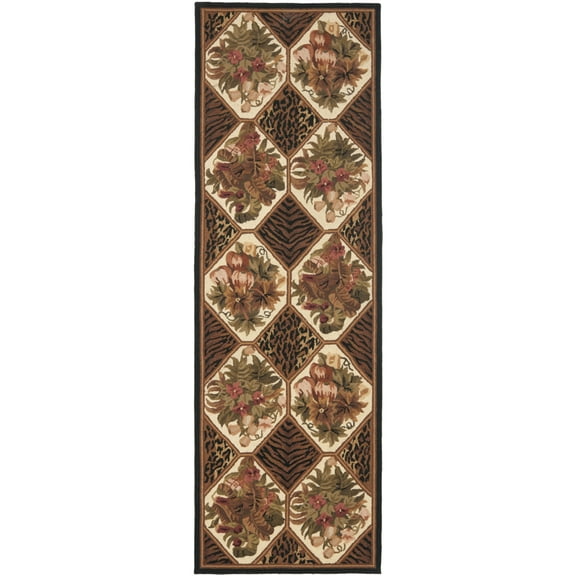SAFAVIEH Chelsea Toria Animal Print Bordered Wool Runner Rug, Ivory/Black, 2'6" x 10'