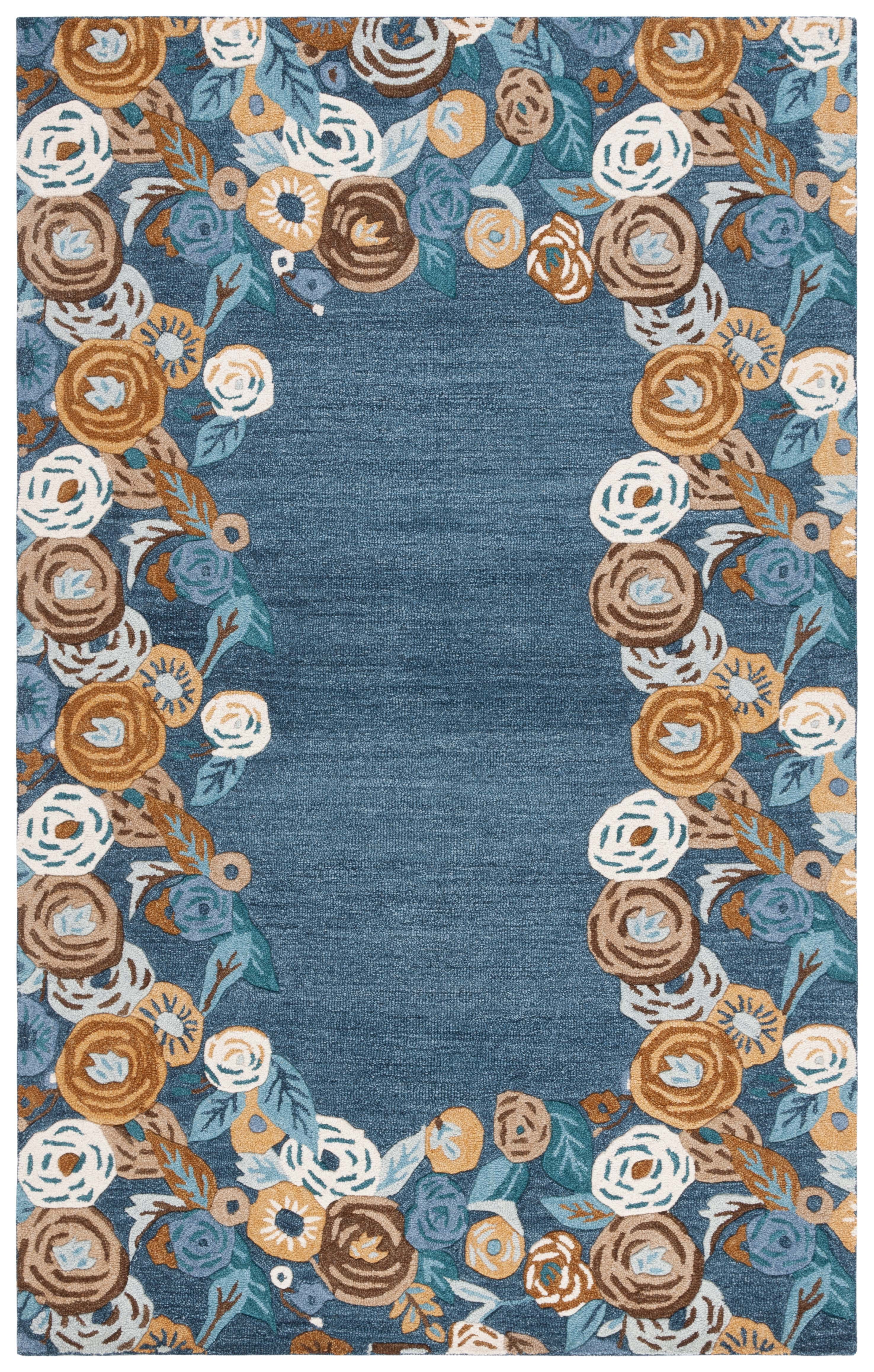 Handmade Blue and Ivory Floral Wool Area Rug, 3' x 5'