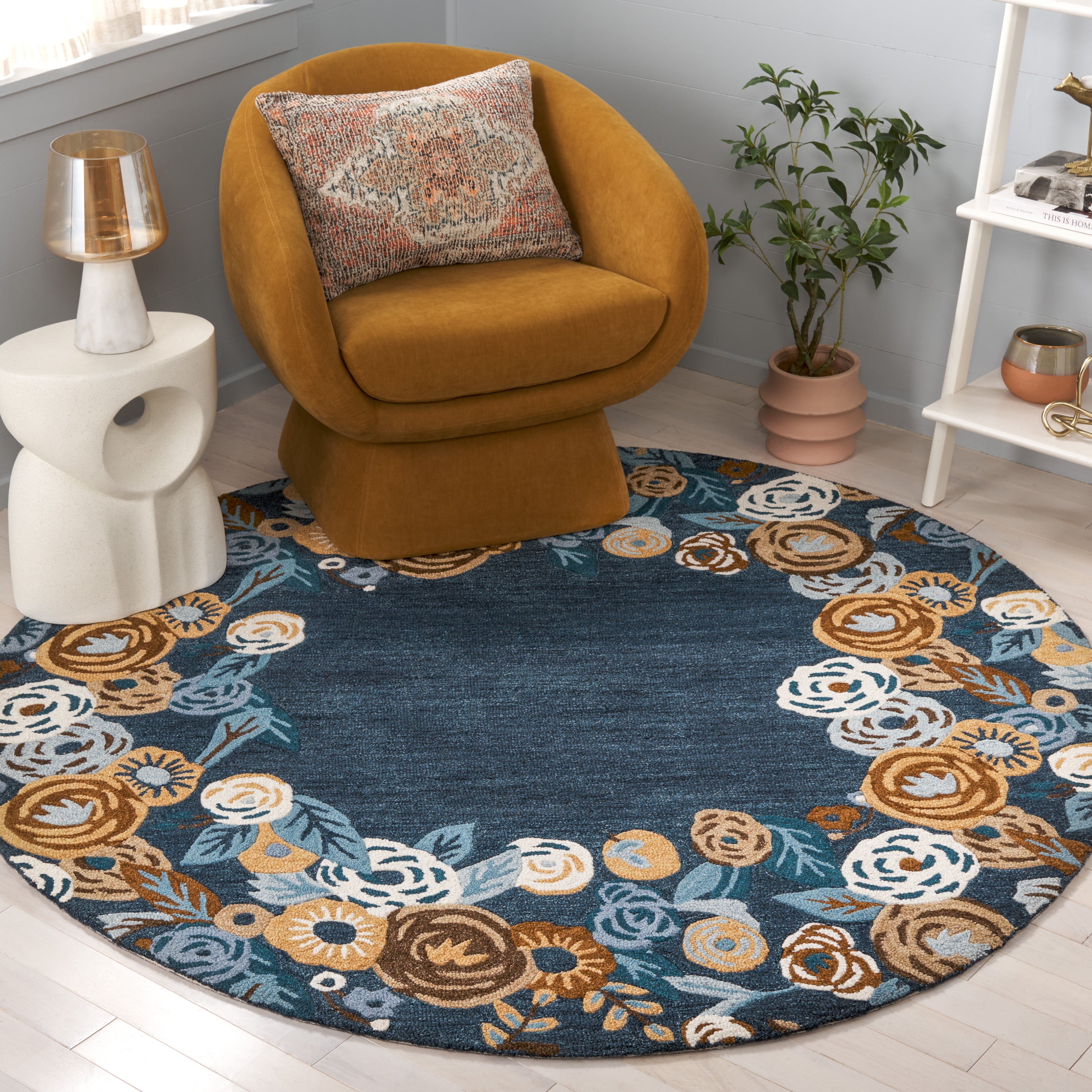 Safavieh Chelsea Trochez Floral Area Rug, Blue/Ivory, 6' x 6' Round