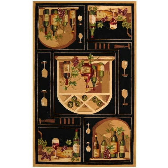 SAFAVIEH Chelsea Tuscany Wine Lovers Wool Area Rug, Black/Multi, 3'9" x 5'9"