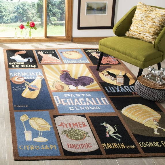 SAFAVIEH Chelsea Vintage Rooster Wool Area Rug, Black, 5'3" x 8'3"