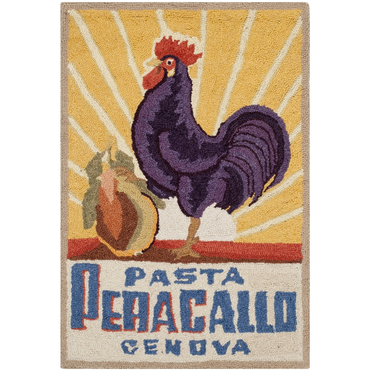 Ivory Wool Handmade Rooster Graphic Small Rug