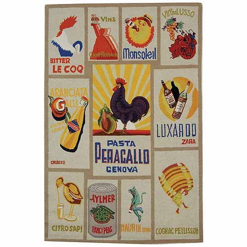 Ivory Wool Handmade Rectangular Vintage Rooster Area Rug