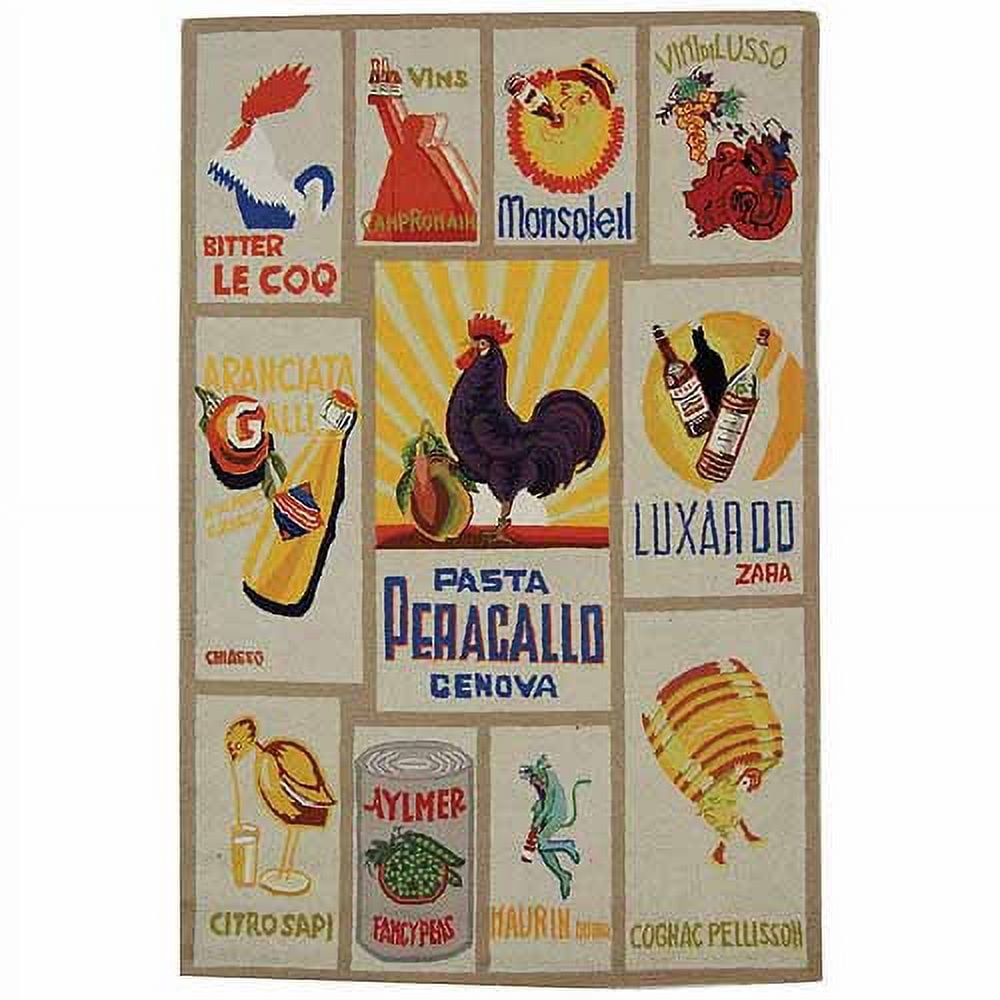Ivory Wool Handmade Rectangular Vintage Rooster Area Rug
