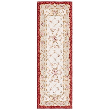 SAFAVIEH Chelsea Zoja Floral Wool Runner Rug, Ivory/Burgundy, 2'6" x 10'