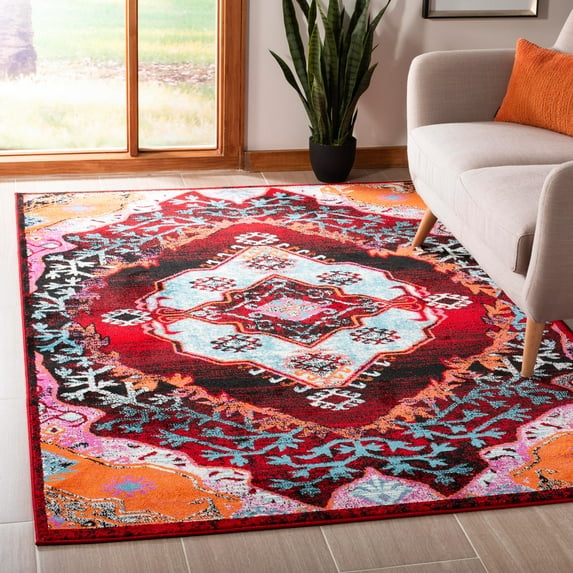 SAFAVIEH Cherokee Thane Southwestern Area Rug, Light Blue/Red, 4' x 6'