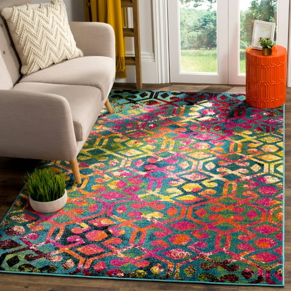 SAFAVIEH Cherokee Maitland Geometric Area Rug, Light Blue/Fuchsia, 5'1" x 7'6"
