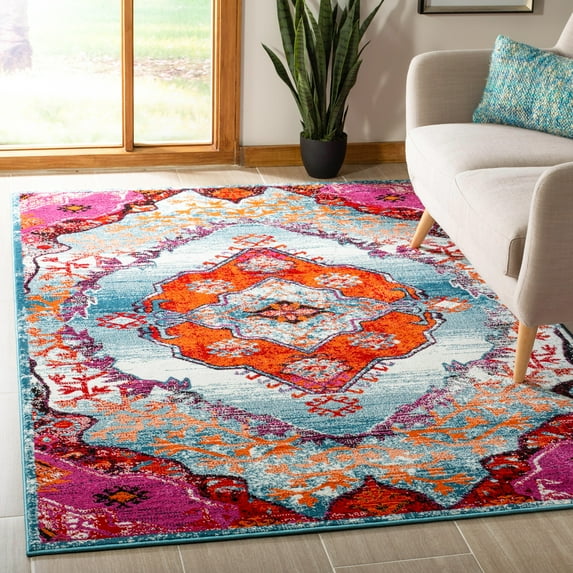 SAFAVIEH Cherokee Thane Southwestern Area Rug, Light Blue/Fuchsia, 4' x 6'