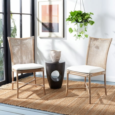 SAFAVIEH Chiara Rattan Accent Chair, Grey White Wash, Set of 2