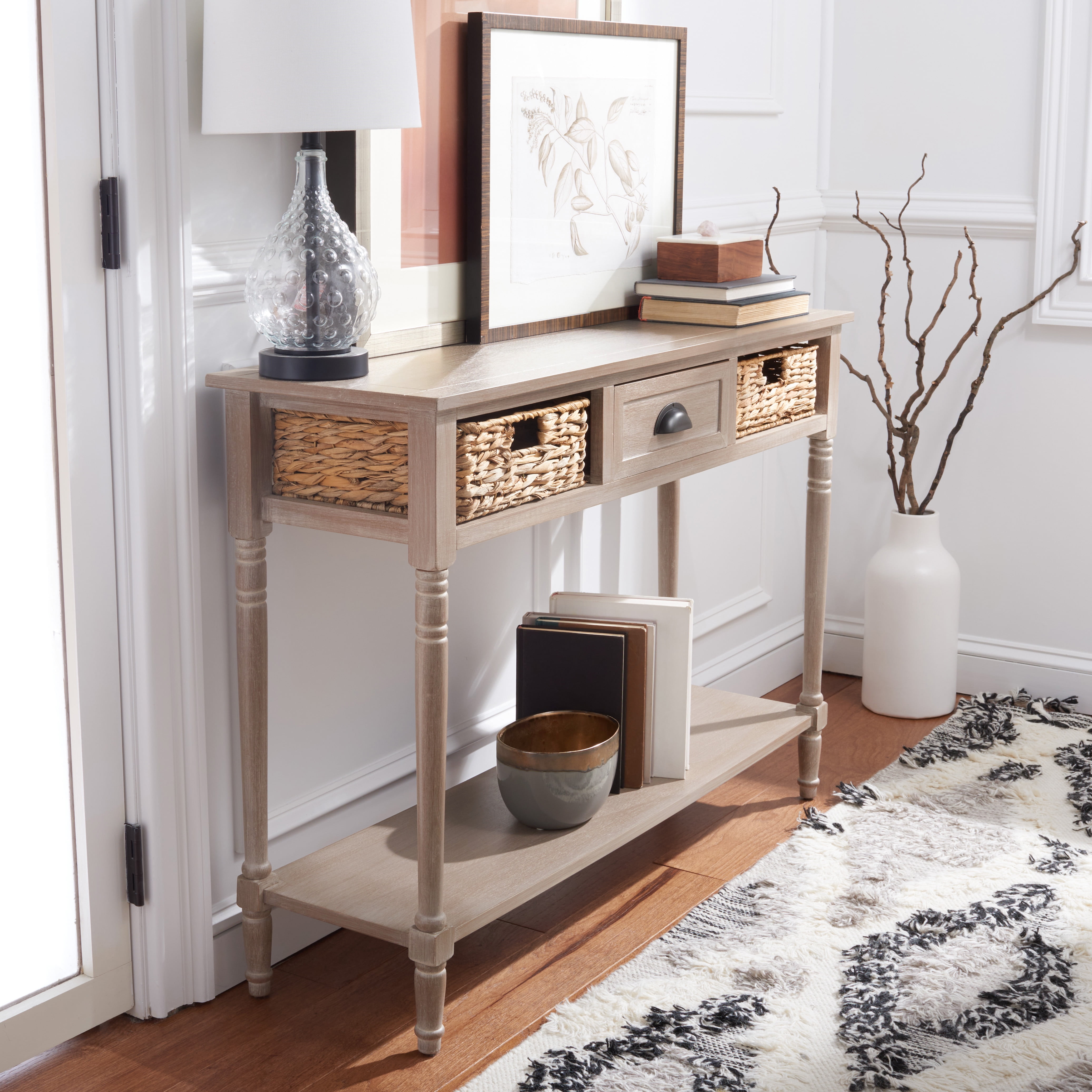 Christa Brown Wood and Metal Console Table with Storage