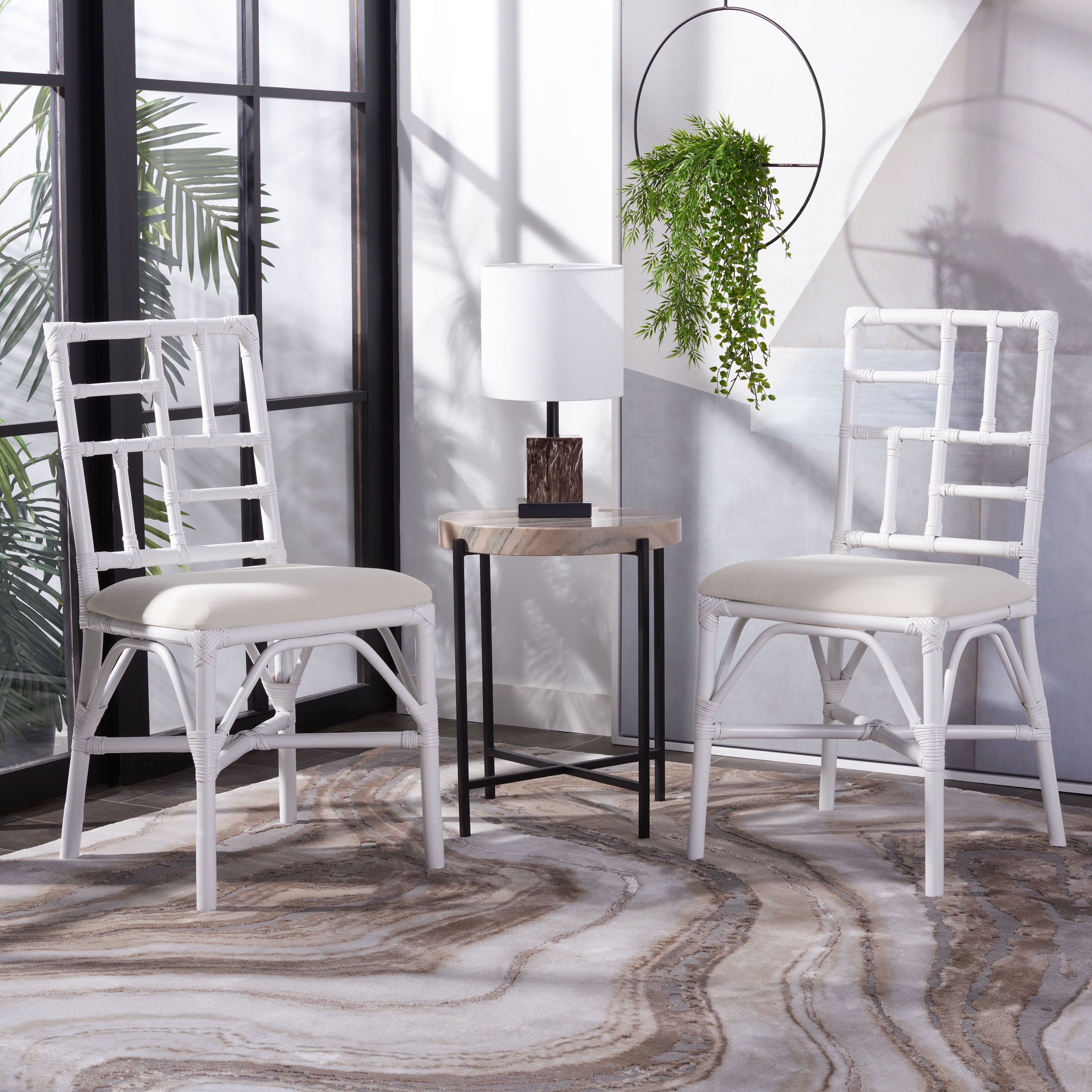SAFAVIEH Christine Glam Accent Chair w/Cushion, White, Set of 2