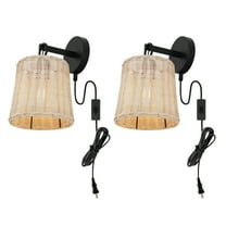 SAFAVIEH Ciaran Tungsten Black Metal Wall Sconce with Light Brown Rattan Shade, Set of 2
