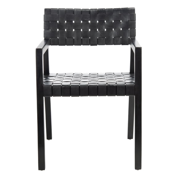 SAFAVIEH Cire Modern Style Leather Dining Chair, Black (22.1 in. W x 20.9 in. D x 31.9 in. H)