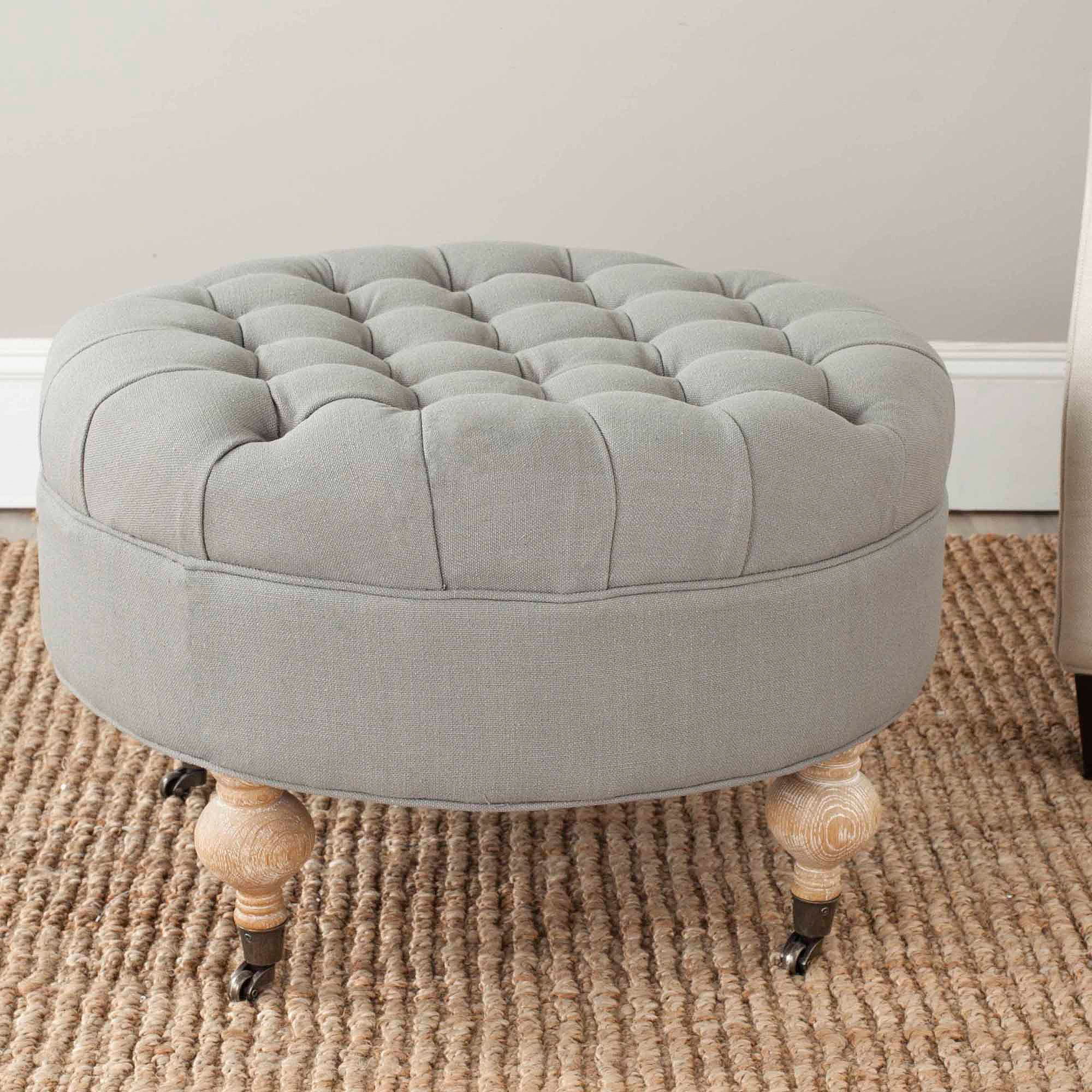 SAFAVIEH Clara Classic Rustic Tufted Round Ottoman with Casters ...