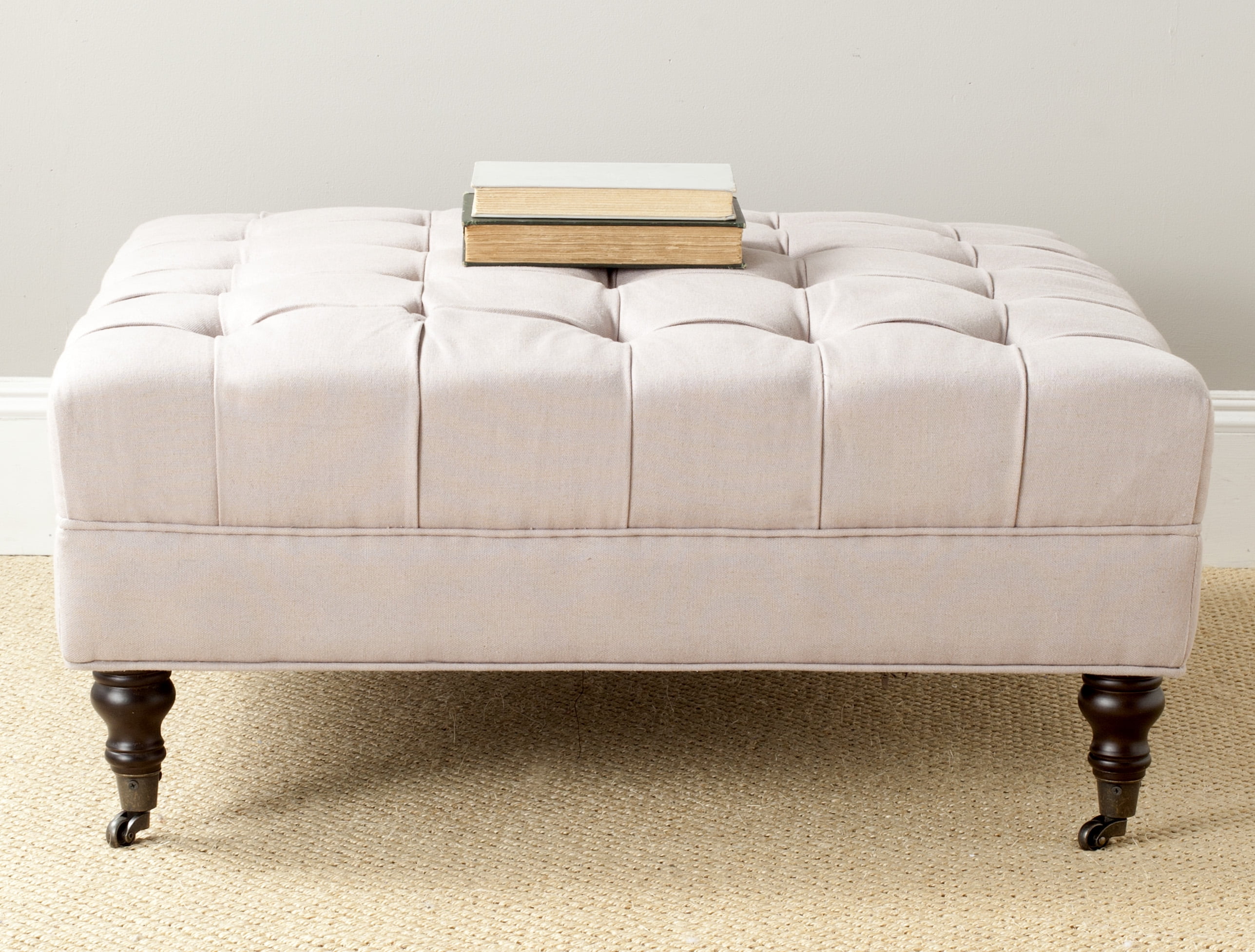 SAFAVIEH Clark Classic Glam Tufted Cocktail Ottoman w/ Casters, Taupe