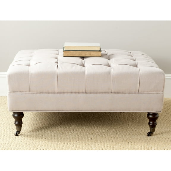 SAFAVIEH Clark Classic Glam Tufted Cocktail Ottoman w/ Casters, Taupe