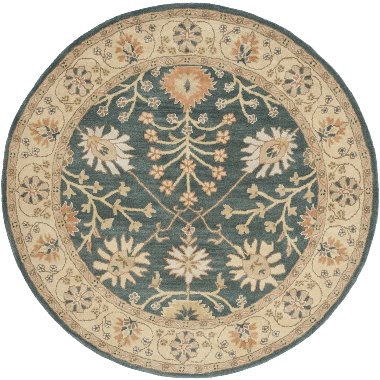 Hand-Tufted Blue and Light Gold Wool Round Area Rug