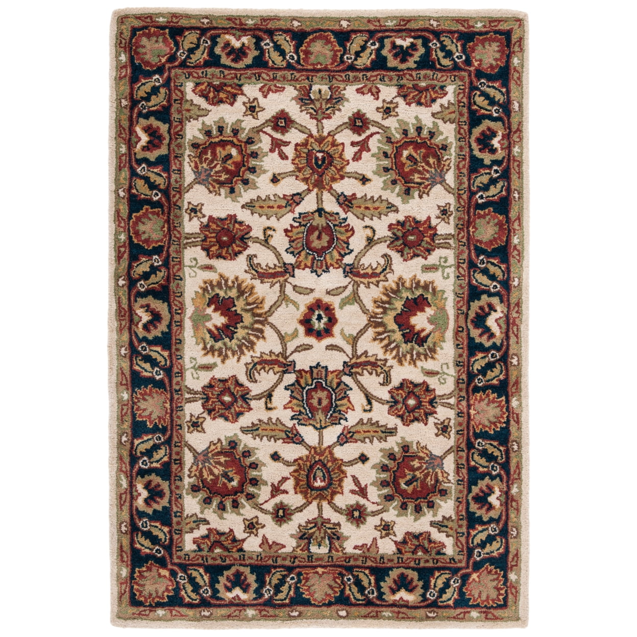 Ivory and Navy Hand-Tufted Wool 4' x 6' Rug