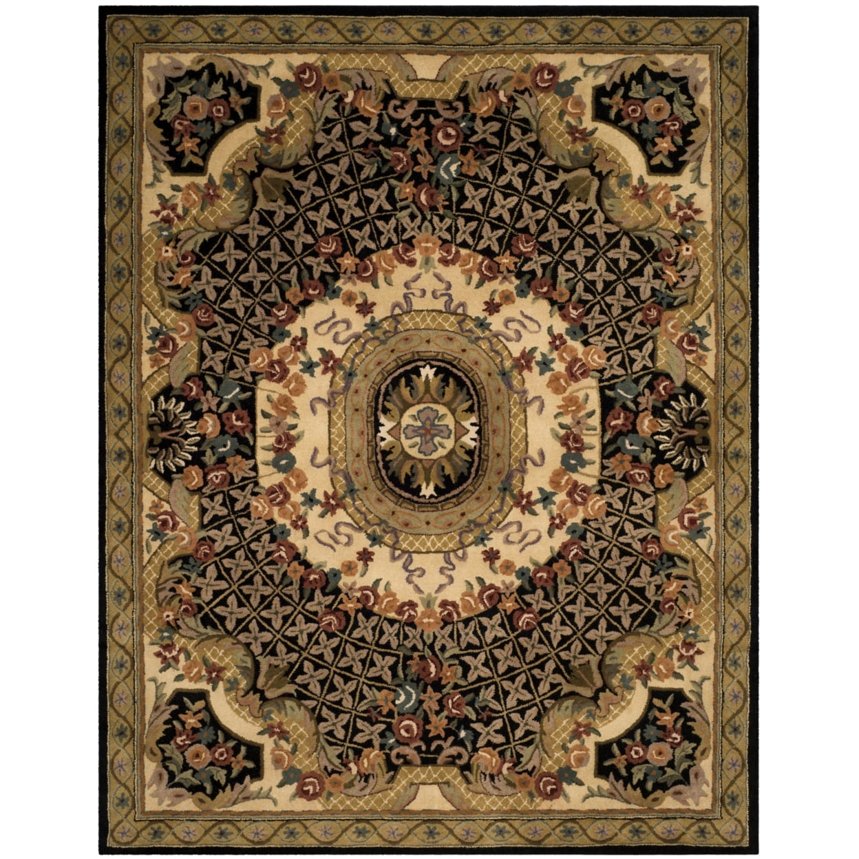 Hand-Tufted Black and Gold Wool Persian Style Rug, 5'x8'