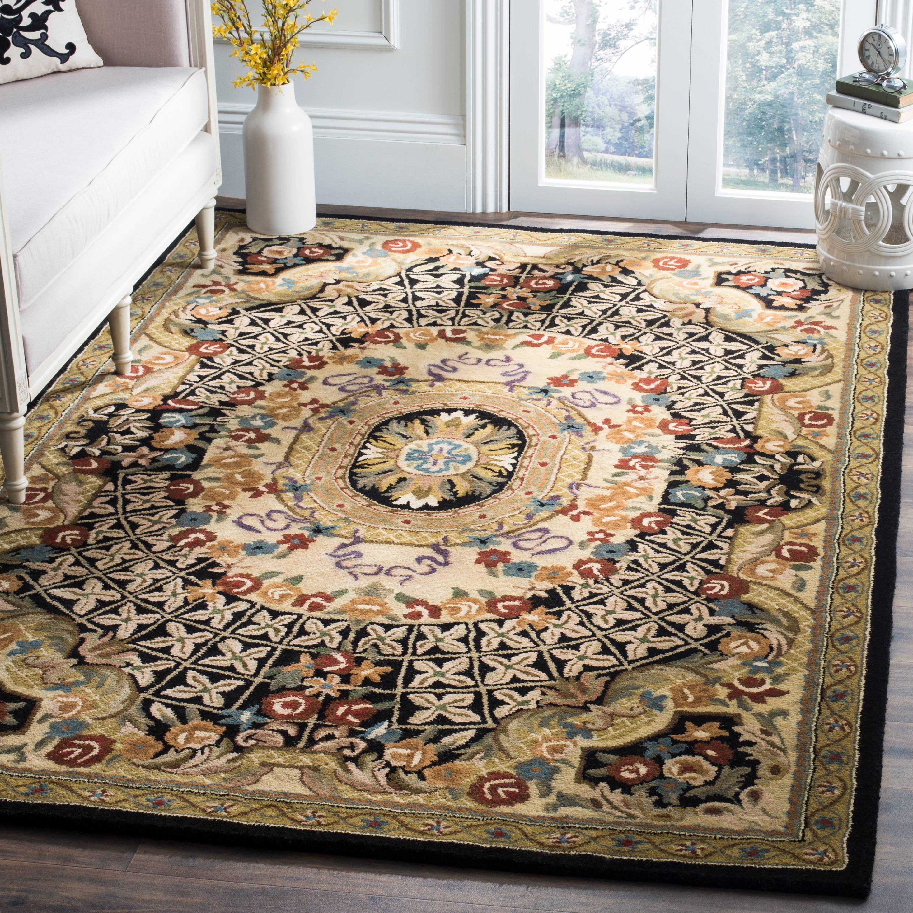 Hand-Tufted Black and Gold Wool Persian Area Rug