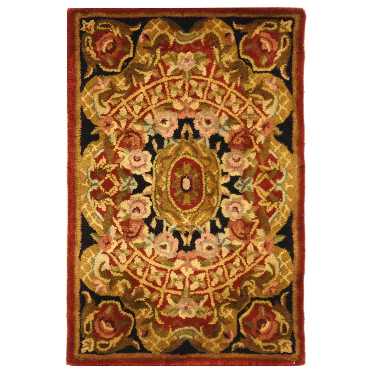 Burgundy and Black Hand-Tufted Wool Round Rug