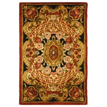 SAFAVIEH Classic Chandler Floral Bordered Wool Area Rug, Burgundy/Black, 5' x 8'