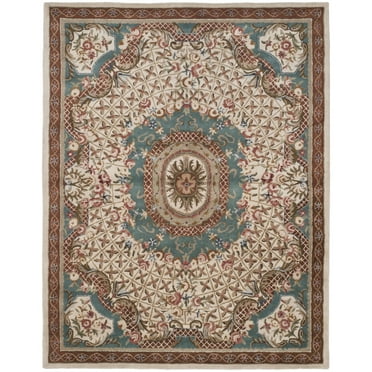 SAFAVIEH Classic Chandler Floral Bordered Wool Area Rug, Ivory/Light Blue, 2'3" x 4'