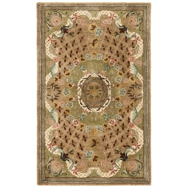 SAFAVIEH Classic Chandler Floral Bordered Wool Area Rug, Taupe/Light Green, 4' x 6'