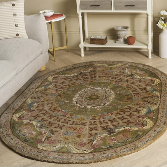 SAFAVIEH Classic Chandler Oriental Wool Area Rug, Taupe/Light Green, 7'6" x 9'6" Oval
